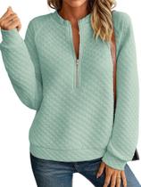 Moletom feminino Schine com meio zíper acolchoado, gola redonda, verde Moletom feminino Schine com meio zíper acolchoado, gola redonda, verde