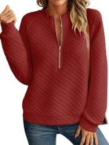 Moletom feminino Schine com meio zíper acolchoado, gola redonda, vermelho Moletom feminino Schine com meio zíper acolchoado, gola redonda, vermelho
