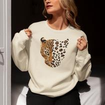 Moletom Feminino Sem Capuz Suéter Onça Estampas Divertidas Chique Elegante Qualidade Moletom Feminino Sem Capuz Suéter Onça Estampas Divertidas Chique Elegante Qualidade