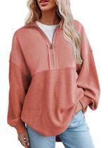 Moletom feminino SHEWIN Waffle Knit com meio zíper vermelho GG Moletom feminino SHEWIN Waffle Knit com meio zíper vermelho GG