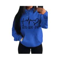 Moletom Feminino Solto De Lã Com Estampa Fé Esperança Amor, Estilo Casual Urbano Hip Hop, Gola