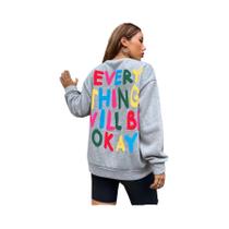 Moletom Feminino Solto E Quente Com Gola Redonda, Estampa De Letras, Casual, Moda Feminina