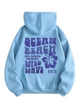 Moletom feminino SweatyRocks com estampa de letras azul poliéster Moletom feminino SweatyRocks com estampa de letras azul poliéster