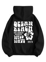 Moletom feminino SweatyRocks, estampado em letras, poliéster preto Moletom feminino SweatyRocks, estampado em letras, poliéster preto