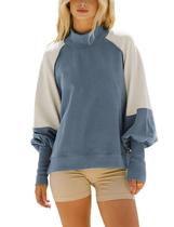 Moletom feminino TAQCUX, gola redonda, manga longa, túnica azul claro Moletom feminino TAQCUX, gola redonda, manga longa, túnica azul claro