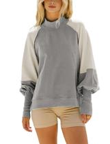 Moletom feminino TAQCUX, gola redonda, manga longa, túnica cinza claro-M Moletom feminino TAQCUX, gola redonda, manga longa, túnica cinza claro-M