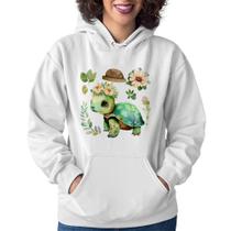 Moletom Feminino Tartaruga, flores e chapéu - Foca na Moda