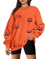 Moletom feminino VILOVE com lantejoulas de Halloween com rosto de abóbora