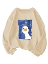 Moletom feminino WDIRARA com estampa de pato com estampa de pato, solto Moletom feminino WDIRARA com estampa de pato com estampa de pato, solto