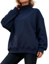 Moletom feminino Wyeysyt com gola simulada, forrado de lã, azul marinho Moletom feminino Wyeysyt com gola simulada, forrado de lã, azul marinho