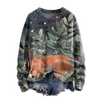 Moletom feminino Wzdszle Merry Christmas Leaf Fox verde 3GG Moletom feminino Wzdszle Merry Christmas Leaf Fox verde 3GG