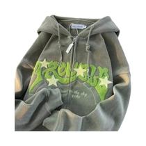 Moletom Feminino Y2K Harajuku Com Capuz, Manga Longa, Zíper, Bordado, Estilo Streetwear, Caimento Moletom Feminino Y2K Harajuku Com Capuz, Manga Longa, Zíper, Bordado, Estilo Streetwear, Caimento