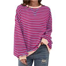 Moletom feminino Ytppwn, grande, listrado, colorido, vermelho e azul