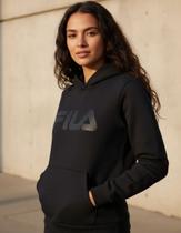 Moletom Fila Letter Feminino Preto Algodão com Capuz e Bolso Canguru