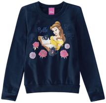 Moletom Flanelado Infantil Princesa Bela Azul Marinho - Malwee