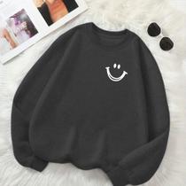Moletom Flanelado Unissex GOLA REDONDA Estamp Carinha Feliz Modinha Inverno Frio