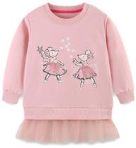 Moletom FreeLu Girls de algodão 2T rosa com desenho animado Moletom FreeLu Girls de algodão 2T rosa com desenho animado