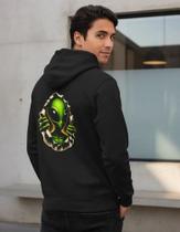 Moletom Geek Masculino Alienígena Preto Estampado Canguru Moletom Geek Masculino Alienígena Preto Estampado Canguru