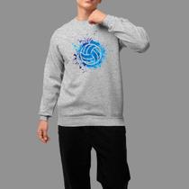 Moletom Gola Careca Algodão Moda De Rua Confortável Inverno Blusa De Frio Voley Blue