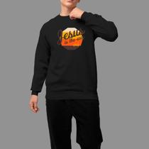 Moletom Gola Careca Basico Masculino Casual Confortável Inverno Blusa De Frio Tecido Macio Jesus Por