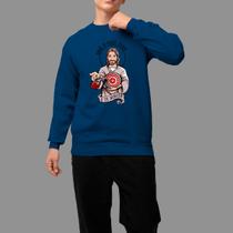 Moletom Gola Careca Basico Masculino Moda Cristã Inverno Blusa De Frio Tecido Macio Jesus Mão