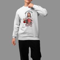 Moletom Gola Careca Basico Masculino Moda Cristã Inverno Blusa De Frio Tecido Macio Jesus Mão