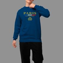 Moletom Gola Careca Basico Masculino Streetwear Casual Moda De Rua Inverno Blusa De Frio Tecido Macio Paris Risco