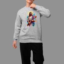 Moletom Gola Careca Basico Moda De Religioso Confortável Inverno Blusa De Frio Jesus Cruz
