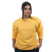 Moletom Gola Careca Blusa de Frio sem Capuz Lisa Feminino cor Amarelo