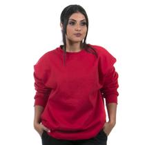 Moletom Gola Careca Blusa de Frio sem Capuz Lisa Feminino cor Vermelho
