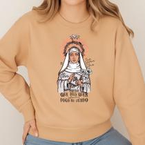 Moletom Gola Careca Estampa Santa Catarina de Siena 017 Devoção Oração Terço Santos Fé Católica