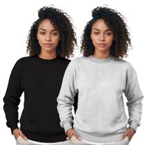 Moletom Gola Careca Feminino Algodão Liso Kit 2 Peças