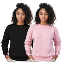 Moletom Gola Careca Feminino Algodão Liso Kit 2 Peças