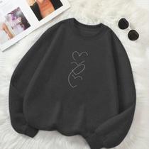 Moletom GOLA CARECA Feminino Estamp Fileira Corações Delicado Romântico Frio Inverno