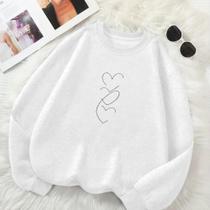 Moletom GOLA CARECA Feminino Estamp Fileira Corações Delicado Romântico Frio Inverno
