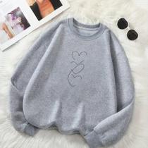 Moletom GOLA CARECA Feminino Estamp Fileira Corações Delicado Romântico Frio Inverno