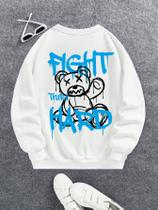 Moletom Gola Careca Gráfico de Urso Fight Hard