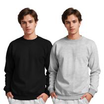 Moletom Gola Careca Masculino Algodão Liso Kit 2 Peças