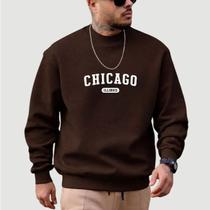 Moletom Gola Careca Masculino Estampado Chicago Ilinois 1251 Modinha Jovem Skatista Street Urbano