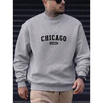 Moletom Gola Careca Masculino Estampado Chicago Ilinois 1251 Modinha Jovem Skatista Street Urbano