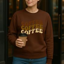 Moletom Gola Careca Personalizado Estamp Coffee 002 Modinha Amante de Café Flanelado Inverno Frio