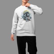 Moletom Gola Careca Streetwear Casual Moda De Rua Inverno Blusa De Frio Lua Lobo