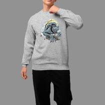 Moletom Gola Careca Streetwear Casual Moda De Rua Inverno Blusa De Frio Lua Lobo