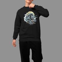 Moletom Gola Careca Streetwear Casual Moda De Rua Inverno Blusa De Frio Lua Lobo