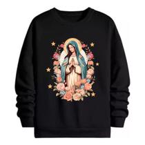 Moletom Gola Redonda Com Ombro Caído E Estampa Nossa Senhora