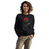 Moletom Gola Redonda Feminino Unissex Estampa Rosa Vermelha