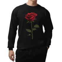 Moletom Gola Redonda Masculino Unissex Estampa Rosa Vermelha