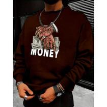 Moletom Gola Redonda Streetwear Unissex Blusa De Frio Basico Careca Casaco Flanelado Algodão Mãos Co