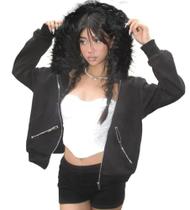 Moletom GOTHPICKUS Y2K Rivet Faux Fur com capuz para mulheres, preto Moletom GOTHPICKUS Y2K Rivet Faux Fur com capuz para mulheres, preto