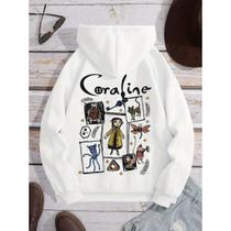 Moletom Gráfico Coraline Aconchegante para Mulheres Casual com Cordão e Bolso Canguru, Perfeito para